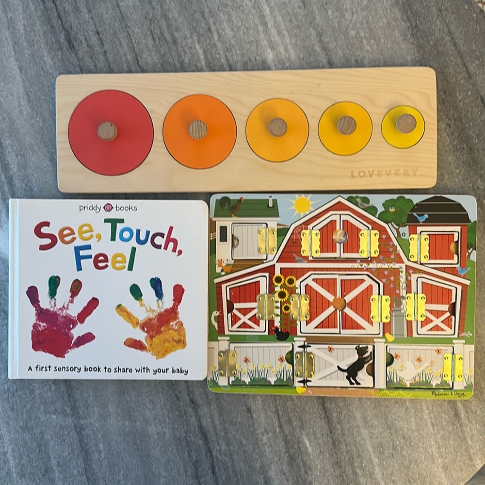 Lovevery + Melissa & Doug Puzzles + See, Touch, Feel Book (18 mons+)